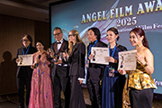 Yasushi Fuluichi Director of CITIZEN on stage with Cast & Crew WINNER FOR THE Prestigious ANGEL PEACE AWARD, Best Ensemble Cast & Production Design